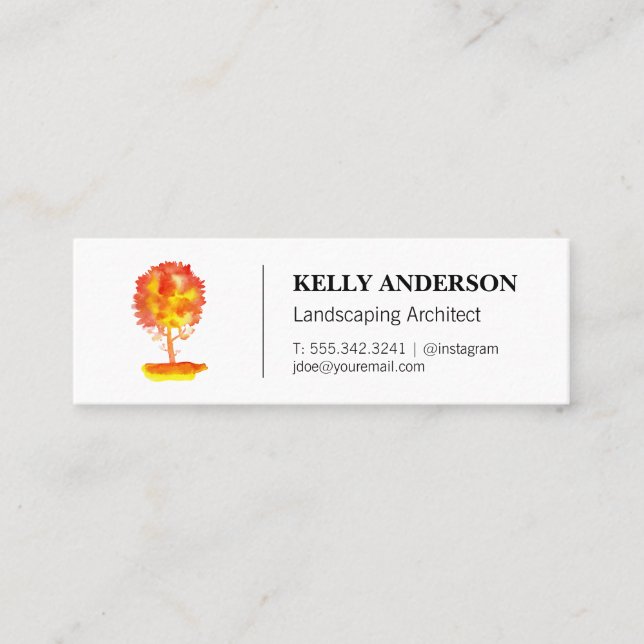Watercolor Tree Icon | Tree Trimming Service Mini Business Card (Front)