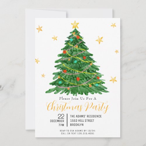 Watercolor Tree Merry Christmas Party Invitation