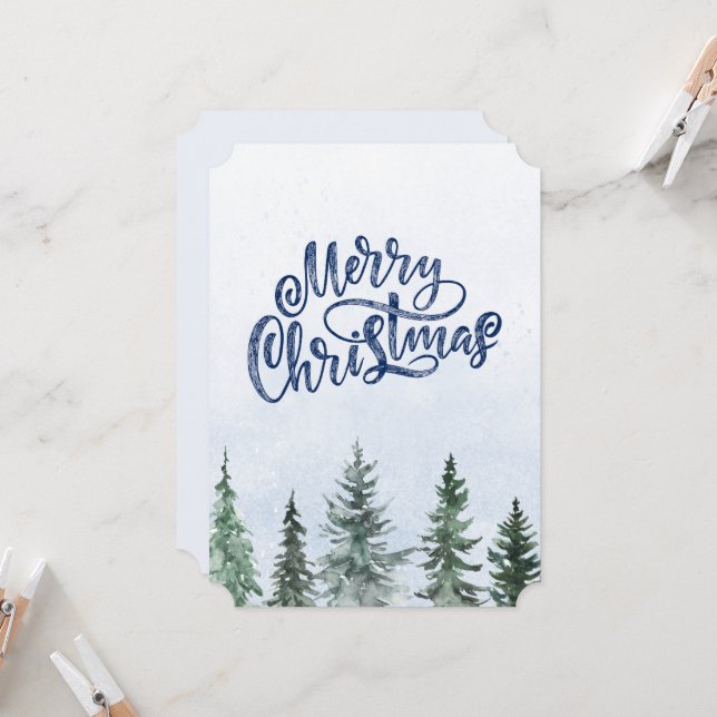 Watercolor Tree Non Photo Watercolor Christmas Card (Front/Back In Situ)