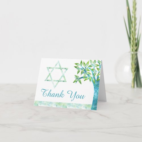 Watercolor Tree of Life Teal Green Thank You