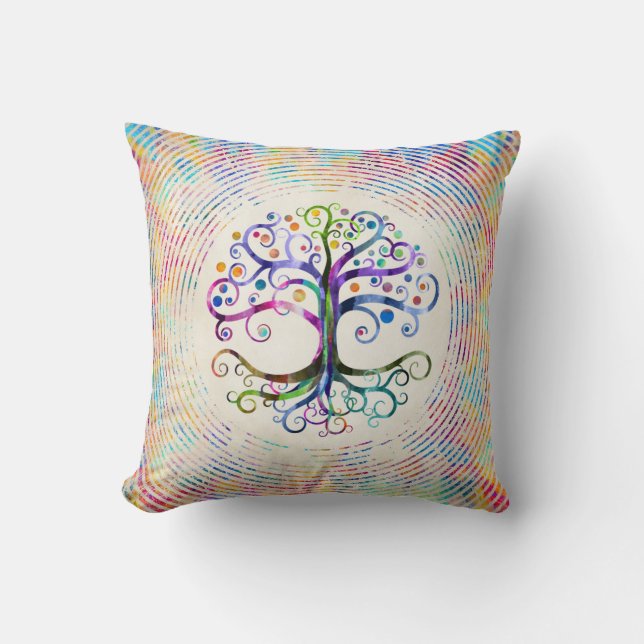 Watercolor Tree of life Throw Pillow (Front)
