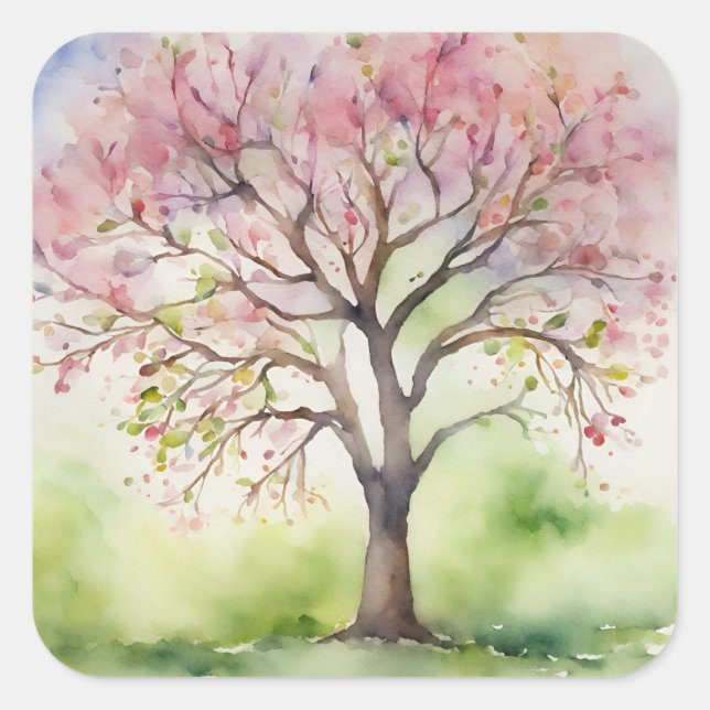 Watercolor Tree Painting Square Sticker (Front)