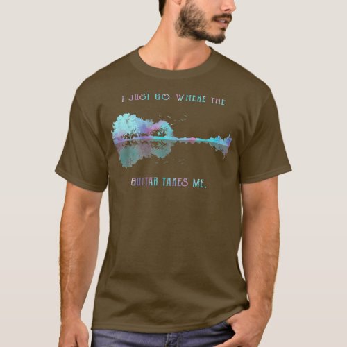 Watercolor Tree Sky Music guitar takes me Acoustic T_Shirt