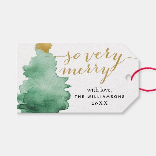 Watercolor Tree So Very Merry Holiday Gift Tags