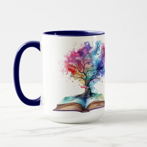 Watercolor Tree Sprouting from Book Art Mug