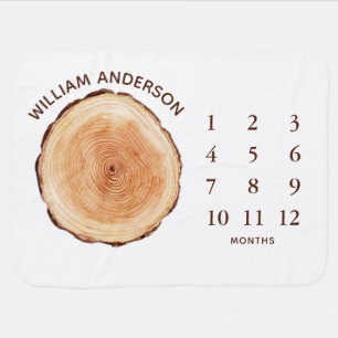 Watercolor Tree Stump Forest Milestone Baby Blanket
