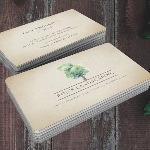 Watercolor Tree Vintage Look Custom Business Card