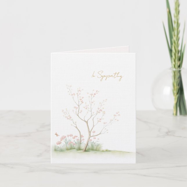Watercolor Tree with pink flowers Sympathy card (Front)