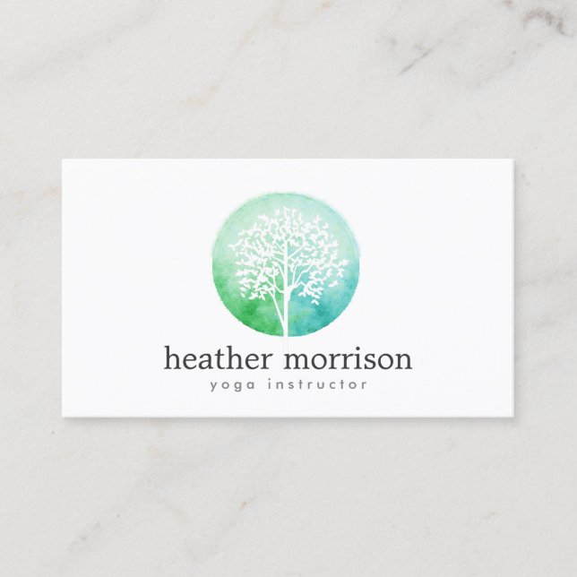 Watercolor Tree Yoga and Wellness Business Card (Front)