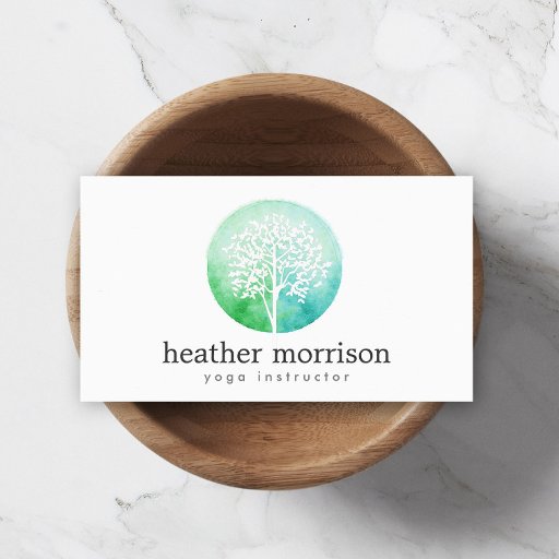 Customizable Watercolor Tree Yoga and Wellness Business Card