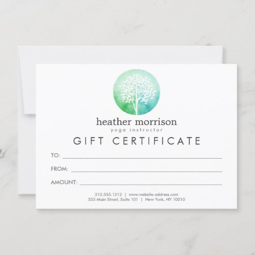 Watercolor Tree Yoga and Wellness Gift Certificate