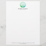 Watercolor Tree Yoga and Wellness Letterhead<br><div class="desc">Coordinates with the Watercolor Tree Yoga and Wellness Business Card Template by 1201AM. A blue and green watercolor circle containing a simple white tree with leaves introduces your company or personal brand with an elegant style. © 1201AM CREATIVE</div>