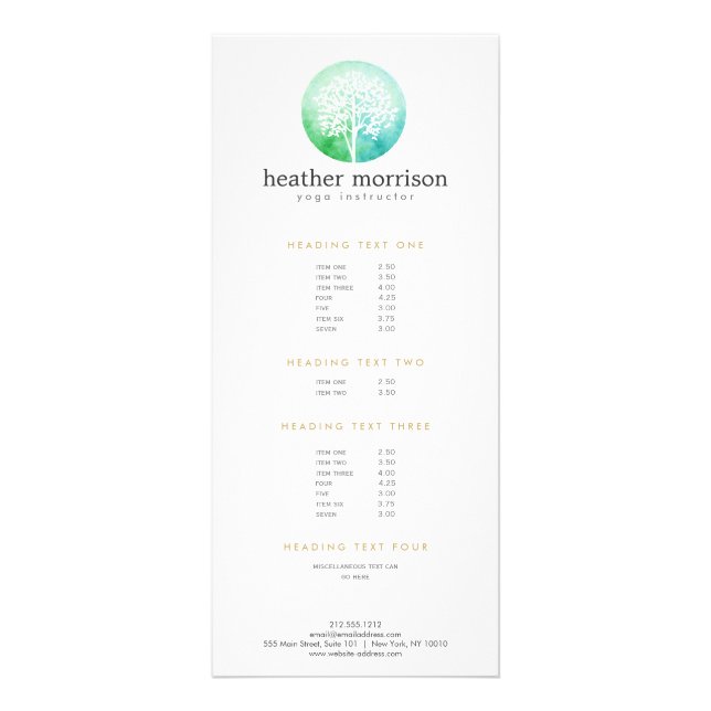 Watercolor Tree Yoga and Wellness Rack Card (Front)