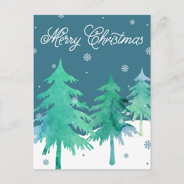 Watercolor Trees Christmas Postcard (Front)