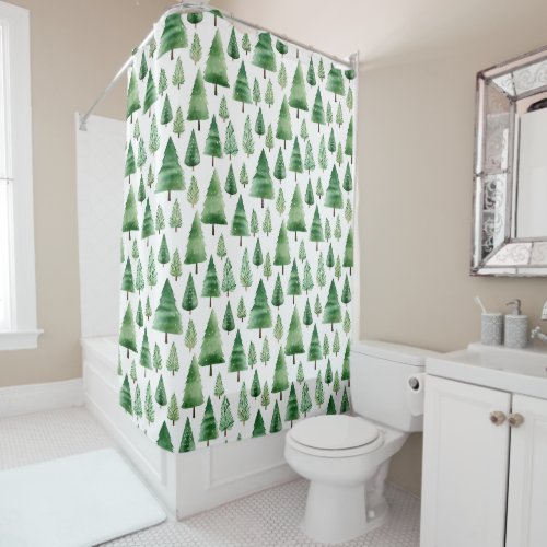 Watercolor Trees Country Shower Curtain