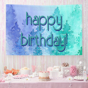 Watercolor Trees Happy Birthday Banner