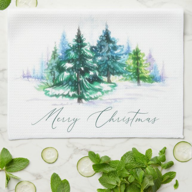 Watercolor trees  kitchen towel (Folded)