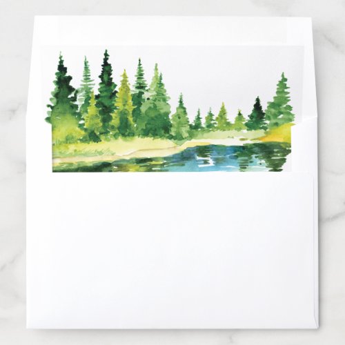 Watercolor Trees Lakefront Rustic Mountain Wedding Envelope Liner