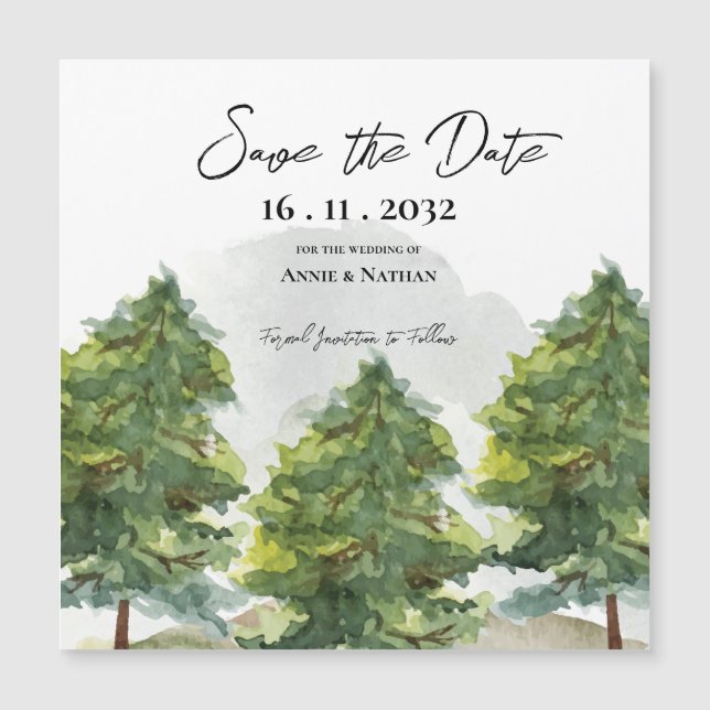 Watercolor Trees Landscape Wedding Save The Date (Front)