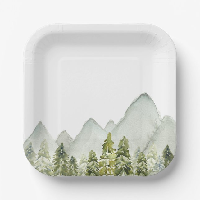 Watercolor Trees Paper Plates (Front)