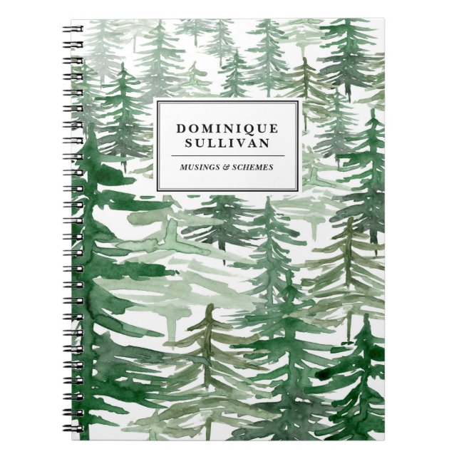 Watercolor Trees Pattern Personalized Notebook II (Front)