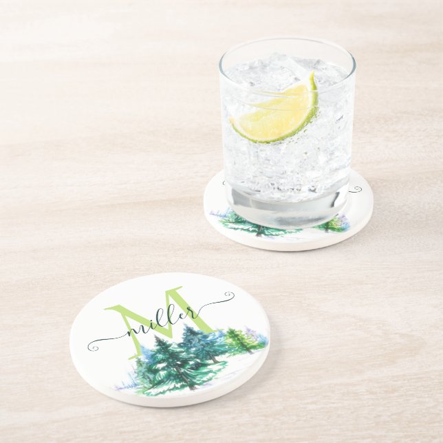 Watercolor trees  personalized coaster (Side)