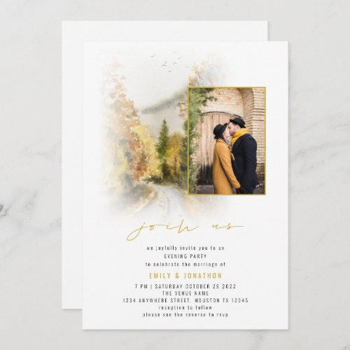 Watercolor Trees Photo QR Join Us Evening Wedding Invitation
