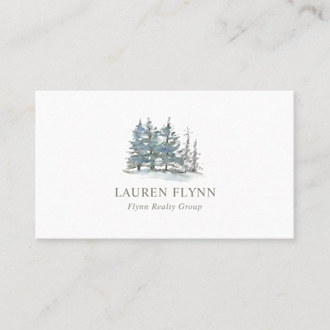 Watercolor Trees Real Estate Agent Gray Plaid Business Card (Front)
