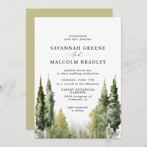 Watercolor Trees  Rustic Forest Outdoor Wedding Invitation