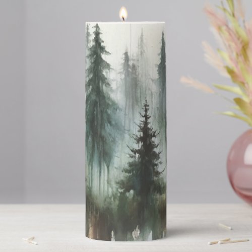 Watercolor Trees Rustic Wilderness  Pillar Candle