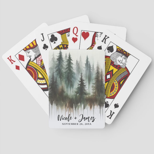 Watercolor Trees Rustic Wilderness  Poker Cards (Back)