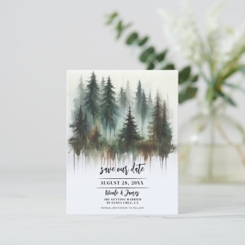Watercolor Trees Rustic Wilderness Save the Date  Invitation