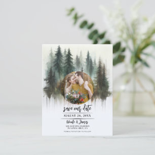Watercolor Trees Rustic Wilderness Save the Date Invitation