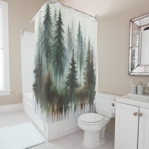 Watercolor Trees Rustic Wilderness  Shower Curtain