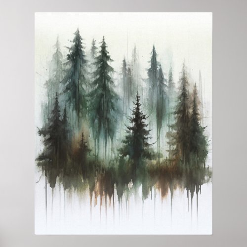 Watercolor Trees Rustic Wilderness Wall Art