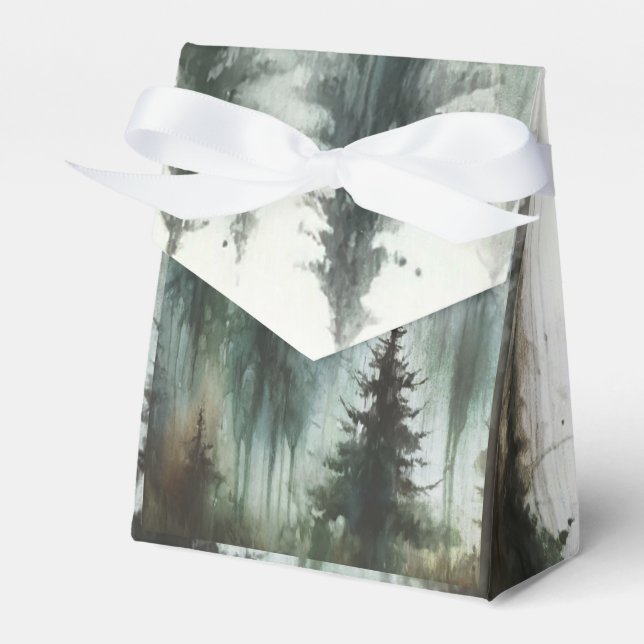 Watercolor Trees Rustic Wilderness Wedding Favor Boxes (Front Side)
