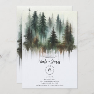Watercolor Trees Rustic Wilderness Wedding Invitation