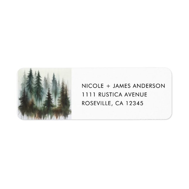 Watercolor Trees Rustic Wilderness Wedding Label (Front)
