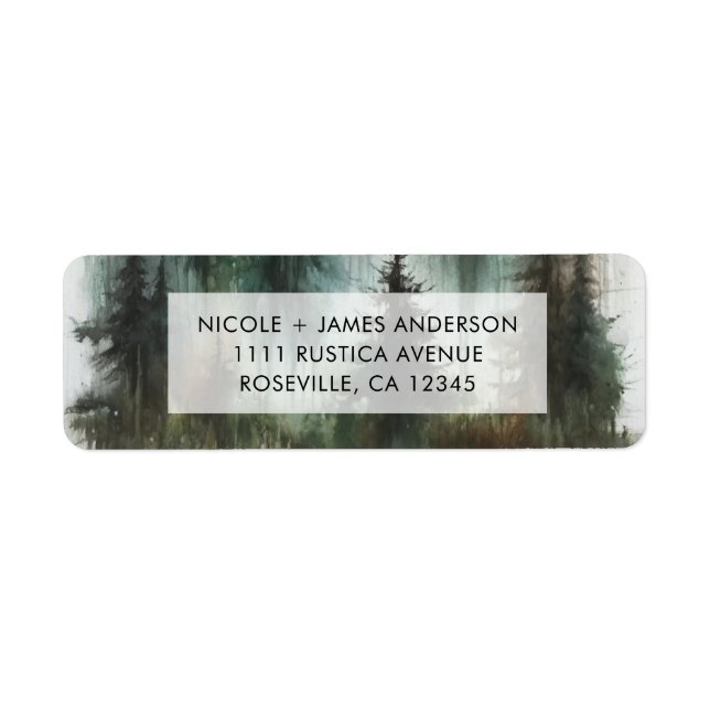 Watercolor Trees Rustic Wilderness Wedding Label (Front)