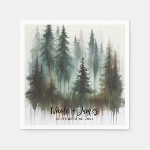 Watercolor Trees Rustic Wilderness Wedding Napkins