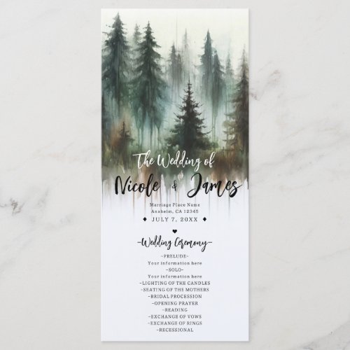 Watercolor Trees Rustic Wilderness Wedding Program