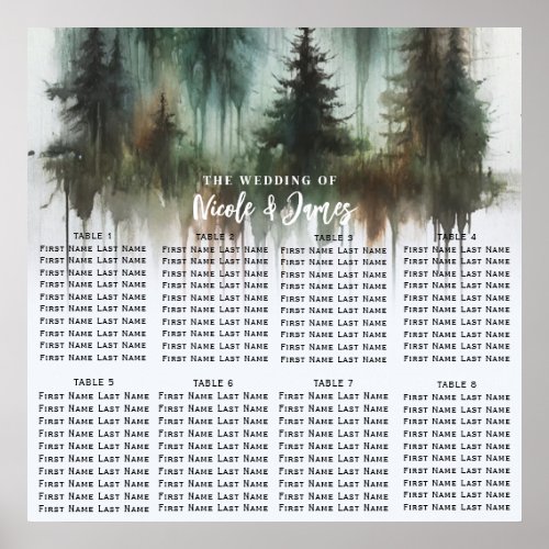 Watercolor Trees Rustic Wilderness Wedding Seat Poster