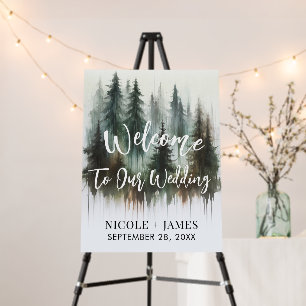 Watercolor Trees Rustic Wilderness Wedding Sign