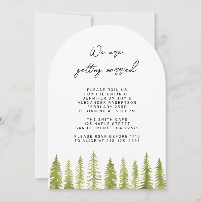 Watercolor Trees Wedding Invitation (Front)