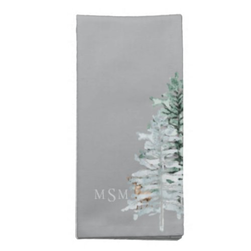 Watercolor Trees Woodland Deer Grey Cloth Napkin