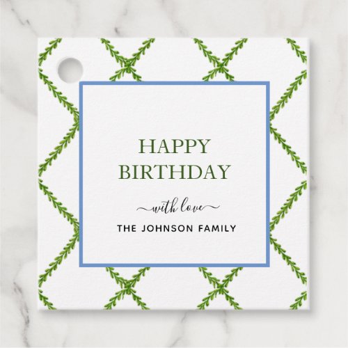 Watercolor trellis Happy Birthday gift tags
