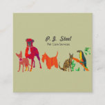 Watercolor Trendy Cute Animal Pets  Dogs Cats Square Business Card at Zazzle