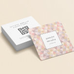 Watercolor Triangle Mauve Gray Pink Cream QR CODE Square Business Card<br><div class="desc">Delicate elegant and feminine watercolor triangle kaleidoscope themed networking card featuring a subtle palette of pink cream light yellow mauve and gray with space for your qr code or logo on the back. Perfect for home stagers, beauty, fashion , interior designers, creative, entertainment and event professionals. Also ideal for beauty...</div>