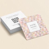 Watercolor Triangle Mauve Gray Pink Cream QR CODE Square Business Card