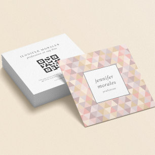 Watercolor Triangle Mauve Gray Pink Cream QR CODE Square Business Card